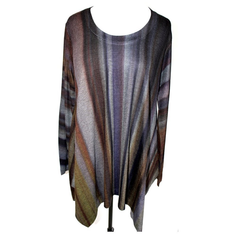 Soft Surroundings Shark Bite Hem Flowy Grey Purple Striped Long Sleeve Tunic Top - Picture 14 of 14